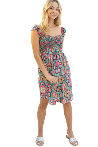 Printed Smocked Sleeveless Dress