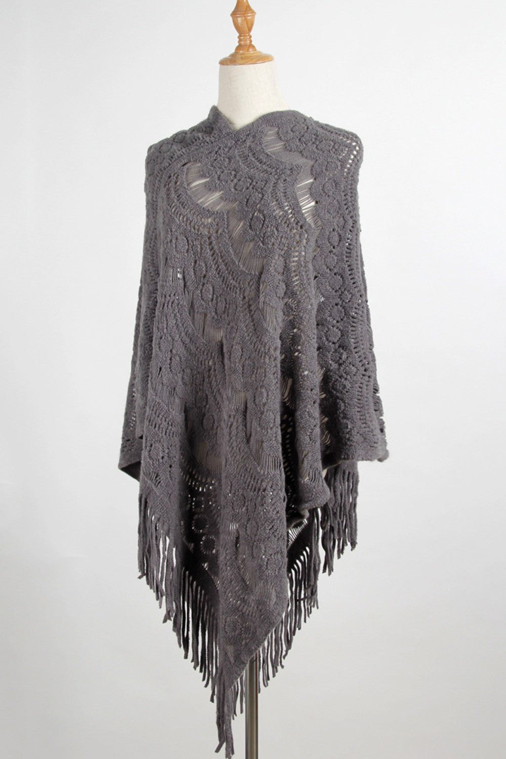 Fringe  Surplice Cape Sleeve Poncho