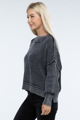 Washed Side Slit Oversize Cropped Sweater