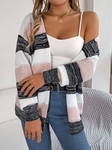 Striped Open Front Cardigan