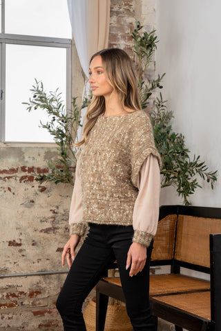 Full Size Fuzzy Long Sleeve Knit Top