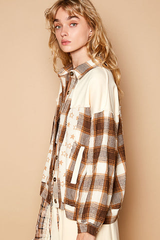 POL Plaid & Star Patchwork Contrast Long Sleeve Shocket