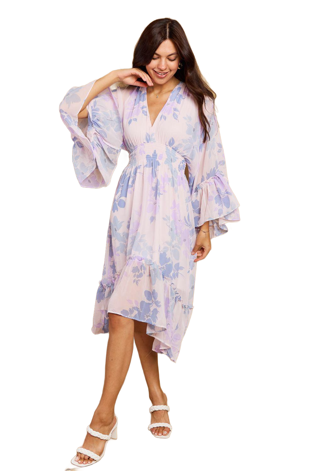 Floral Bell Sleeve Midi Dress