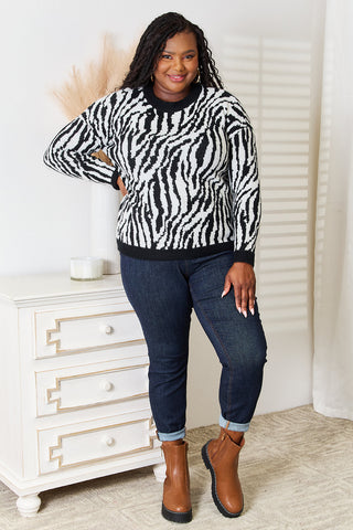 Famish Full Size Zebra Print Sweater