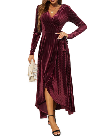 Split Surplice Long Sleeve Midi Dress