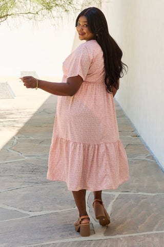 Spring Baby Full Size Kimono Sleeve Midi Dress in Peach