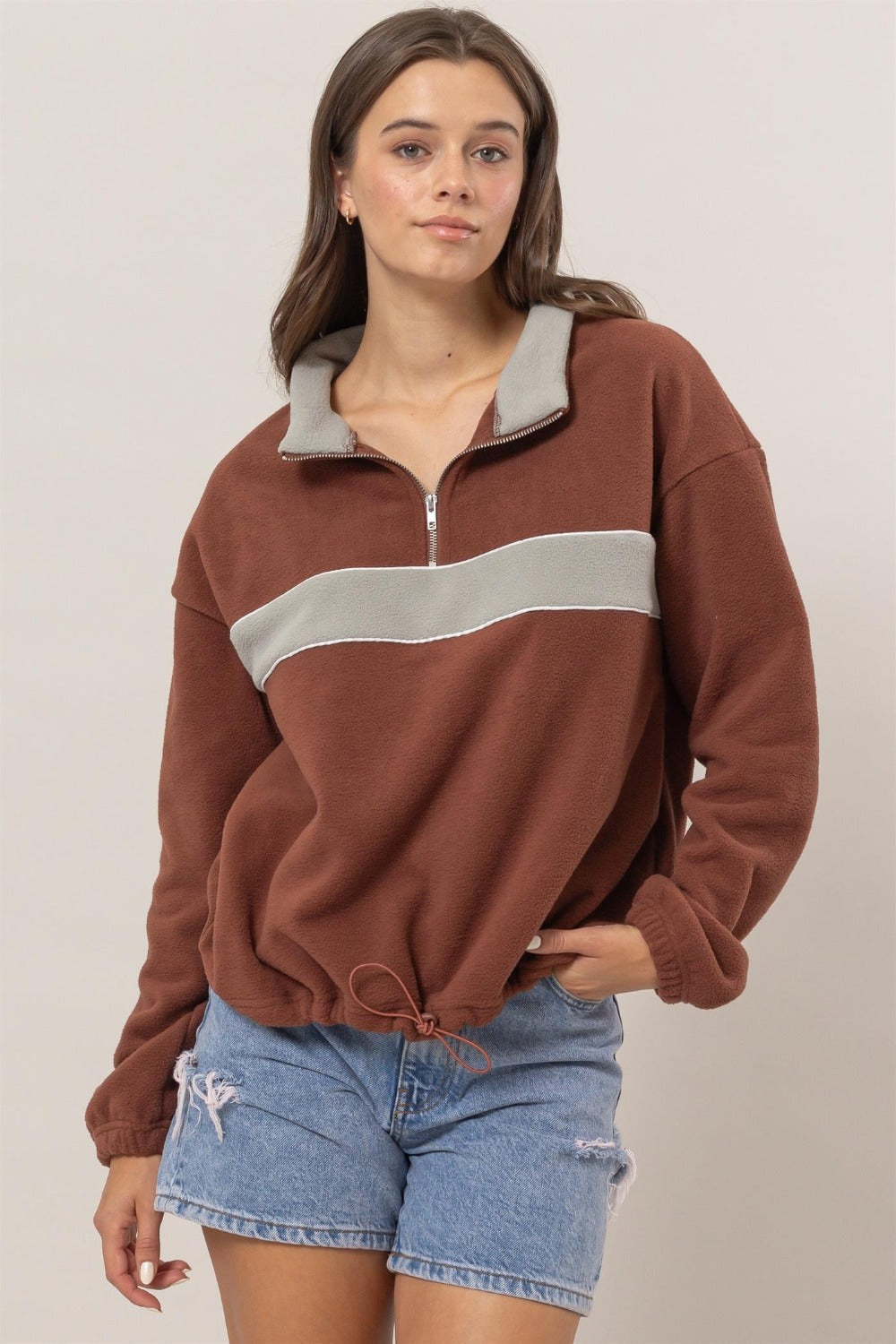 HAVE Fleece Color Block Half Zip Sweatshirt