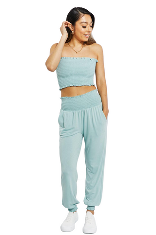 Full Size Stylish Comfort Smocked Tube Top & Joggers Set