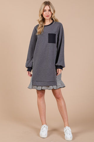 Striped Patchwork Round Neck Terry Sweatshirt Dress