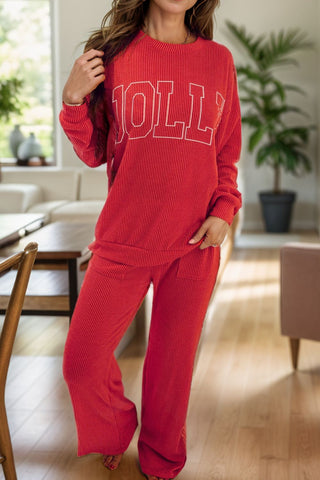 Round Neck Long Sleeve Top and Pants Lounge Set