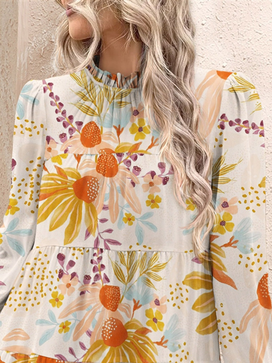 Tiered Printed Long Sleeve Mini Dress