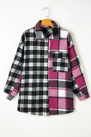 Pocketed Plaid Collared Neck Long Sleeve Shacked