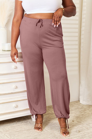 Full Size Soft Rayon Drawstring Waist Pants with Pockets