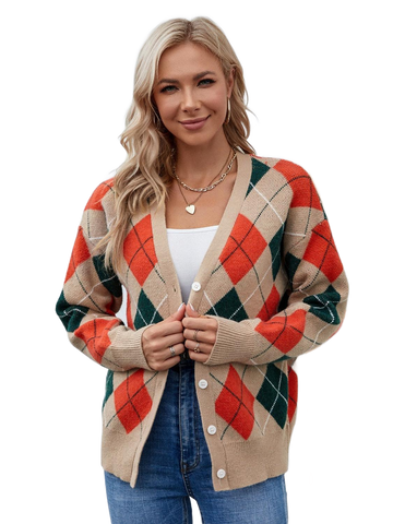 Plaid Contrast Button Up Cardigan