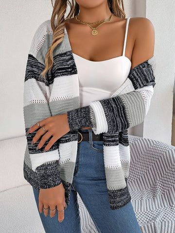 Striped Open Front Cardigan