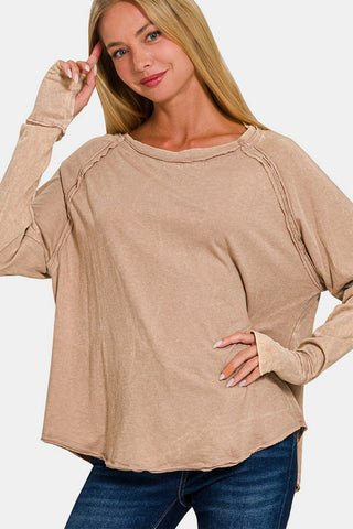 Ze nana Round Neck Thumb hole Long Sleeve T-Shirt