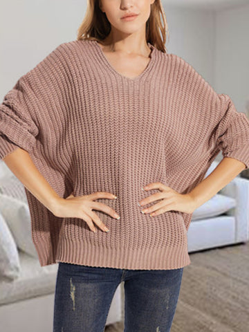 V-Neck Batting Dropped Shoulder Sweater