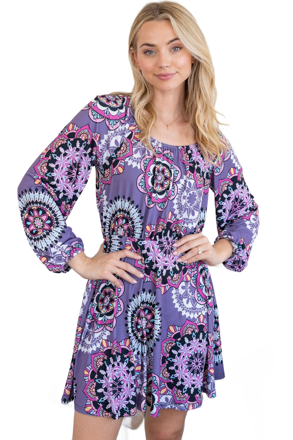 Printed Long Sleeve Mini Dress with Short Liner