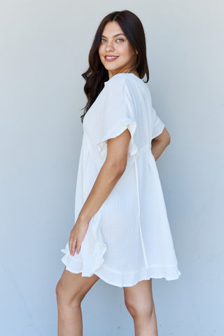 Full Size Ruffle Hem Dress with Drawstring Waistband in White