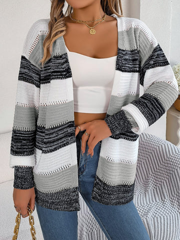 Striped Open Front Cardigan