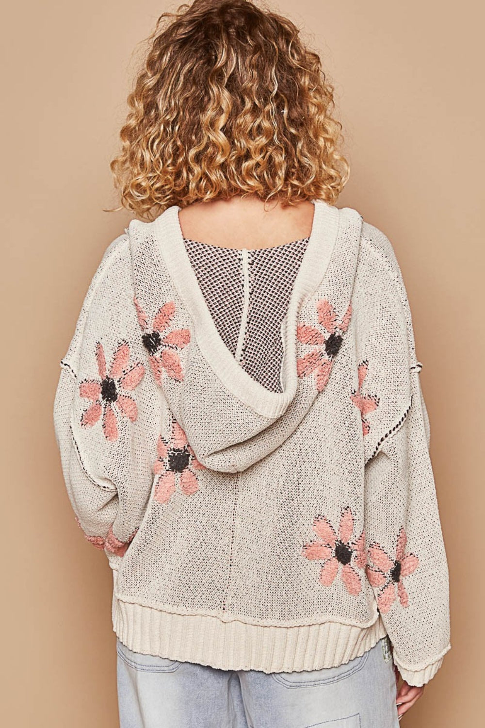 Floral Pattern Hooded High-Low Sweater