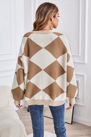 Geometric Lantern Sleeve Cardigan with Pockets