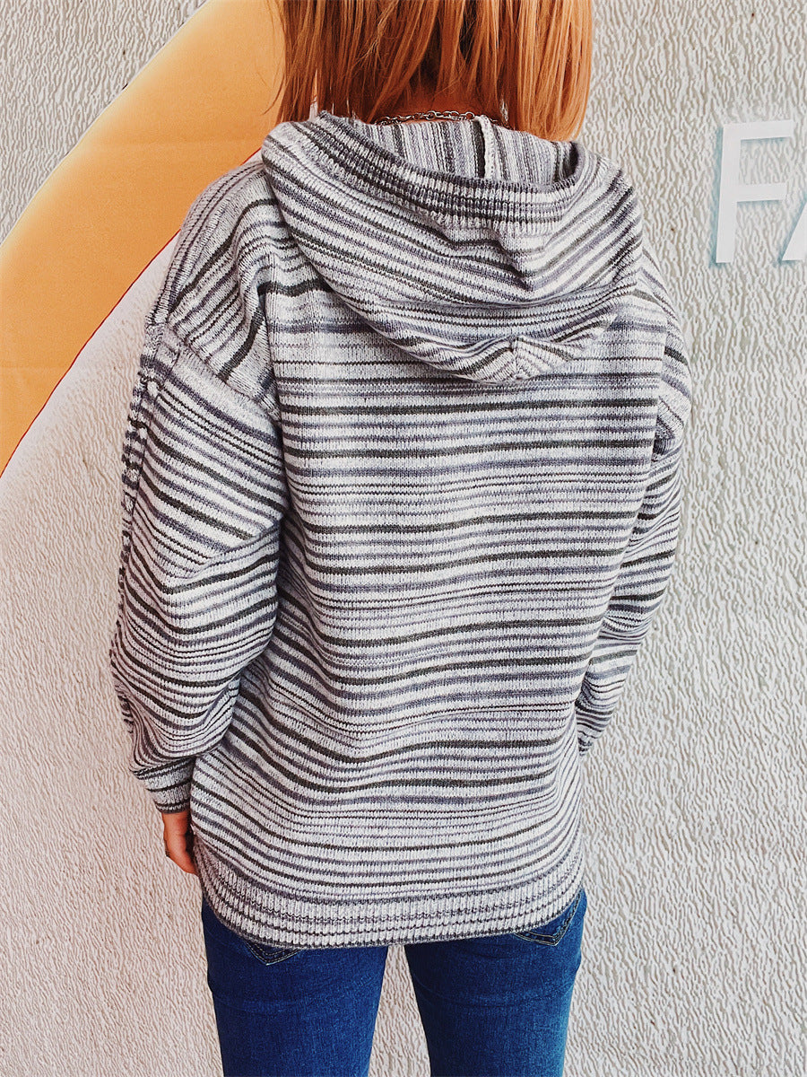 Striped Long Sleeve Hooded Sweater