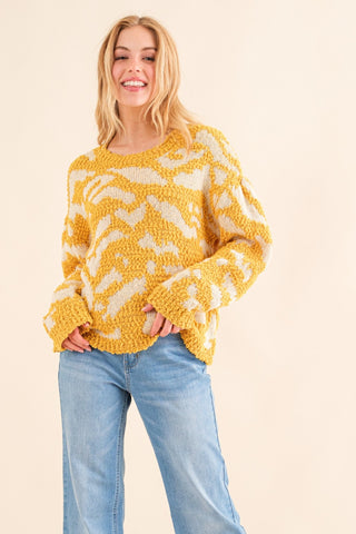 Full Size Textured Pattern Contrast Sweater