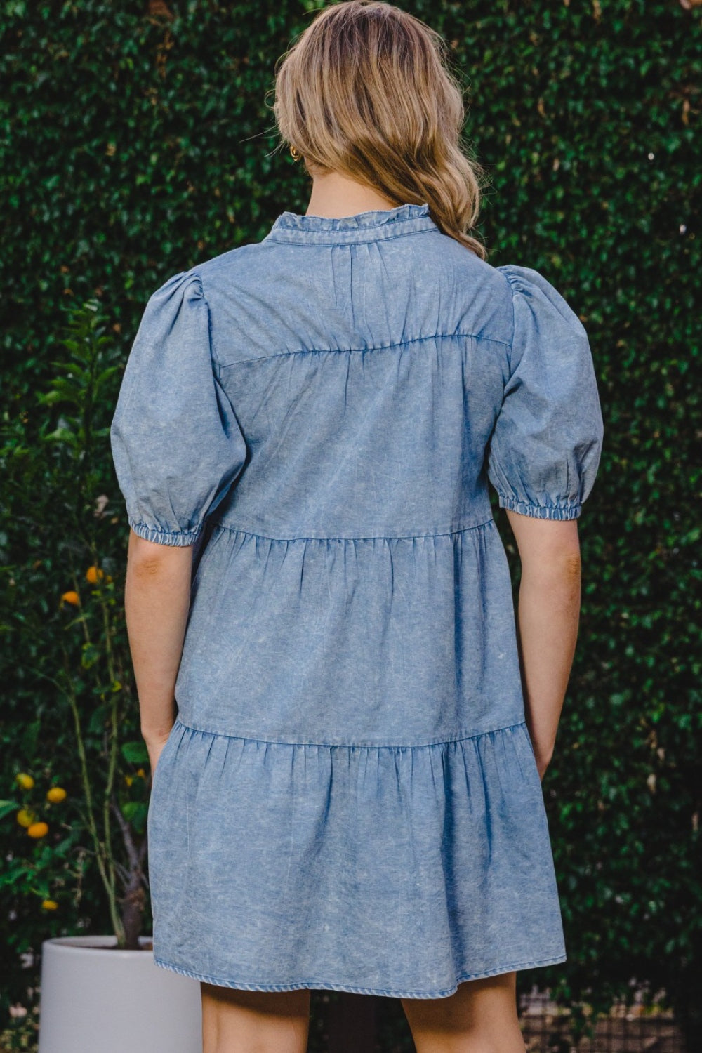 I Washed Tiered Mini Denim Dress