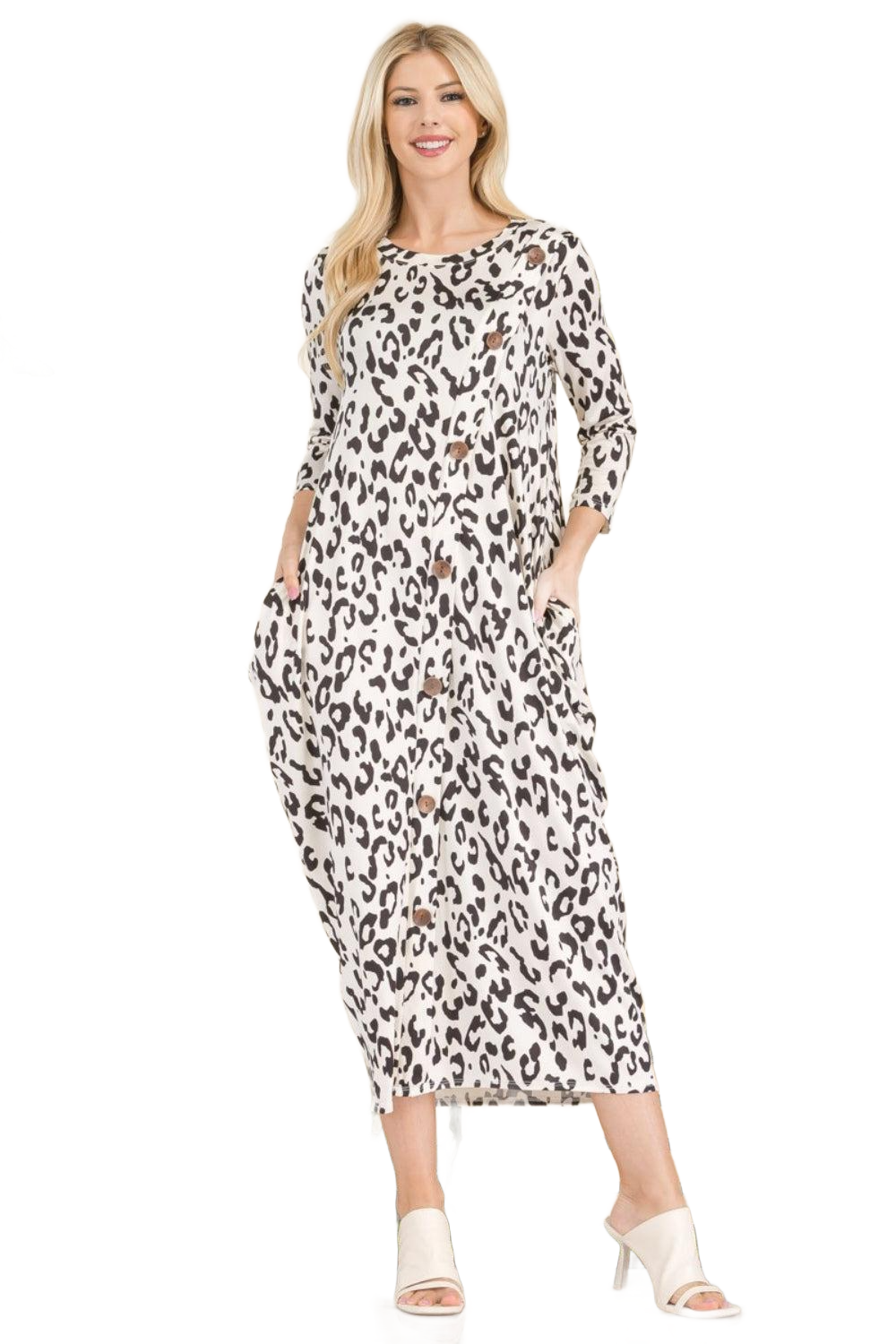 Full Size Leopard Contrast Dress with Pockets