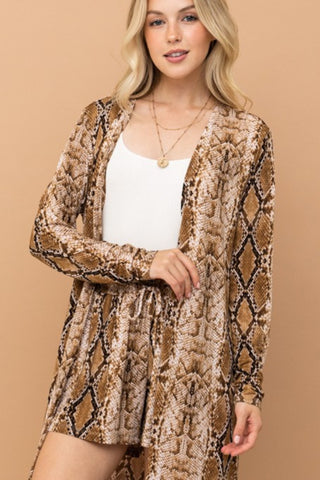 Snake Print Kimono Open Front Longline Cardigan