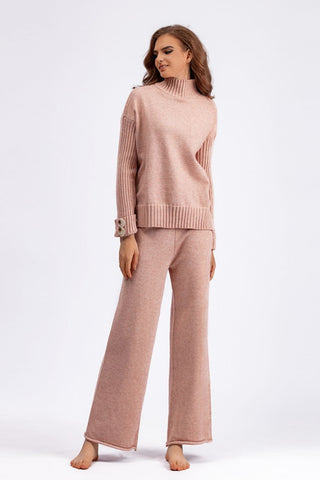 Basic Be High-Low Turtleneck Long Sleeve Top and Pants Sweater Set