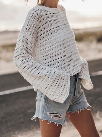 Round Neck Dropped Shoulder Knit Top