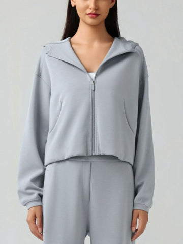 Zip Up Dropped Shoulder Active Hooded