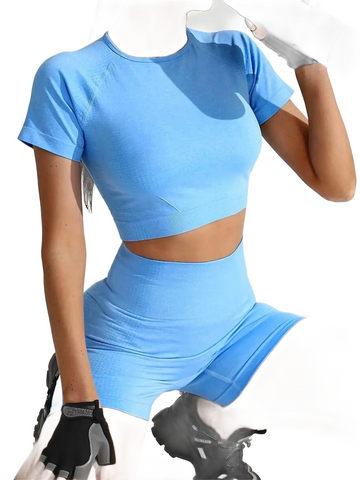 Round Neck Short Sleeve Top and Shorts Active Set