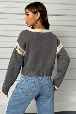 Contrast  Long Sleeve V-Neck Sweater