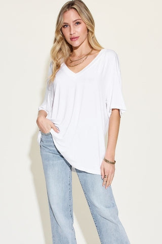 Full Size V-Neck Drop Shoulder T-Shirt