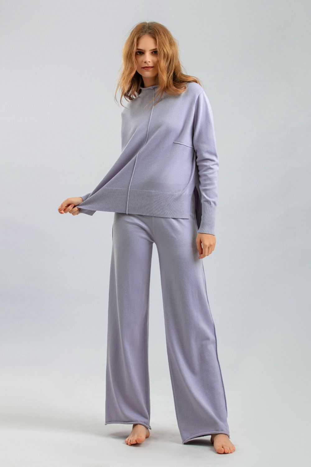 Basic Bea Mock Neck Long Sleeve Top and Pants Sweater Set