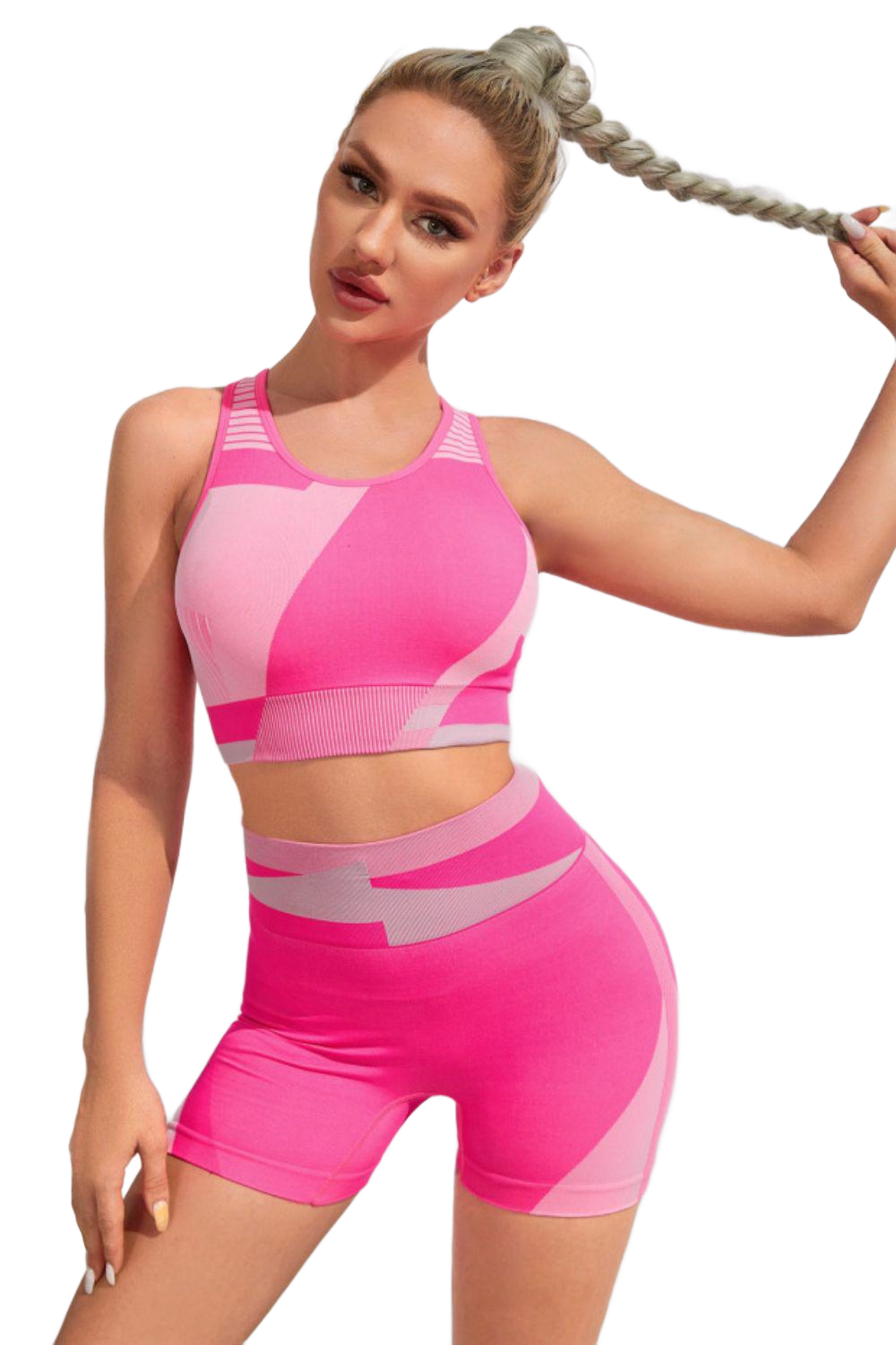 Color Block Sports Bra and Shorts Set