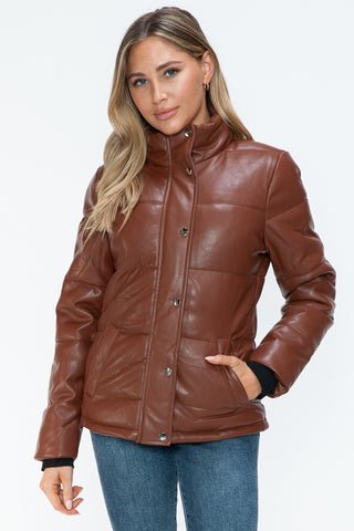 PMI Pocketed Zip Up Turtleneck Puffer Jacket