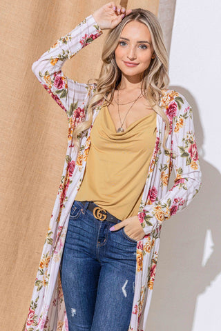 Floral Kimono Open Front Longline Cardigan