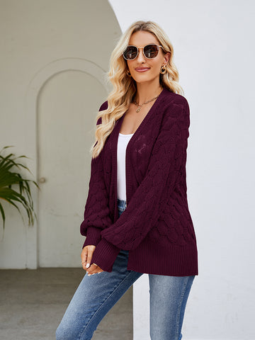 Open Front Lantern Sleeve Cardigan