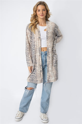 Animal Print Flannel Open Front Longline Cardigan