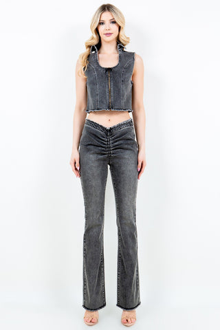 American Bazin Zip Up Washed Crop Denim Vest