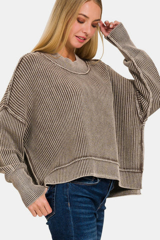 Banana Exposed Seam Round Neck Dropped Shoulder Sweater