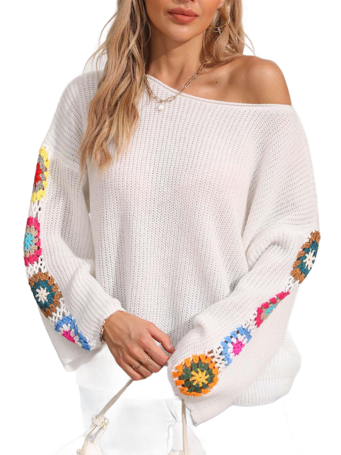 Crochet Flower Long Sleeve Sweater