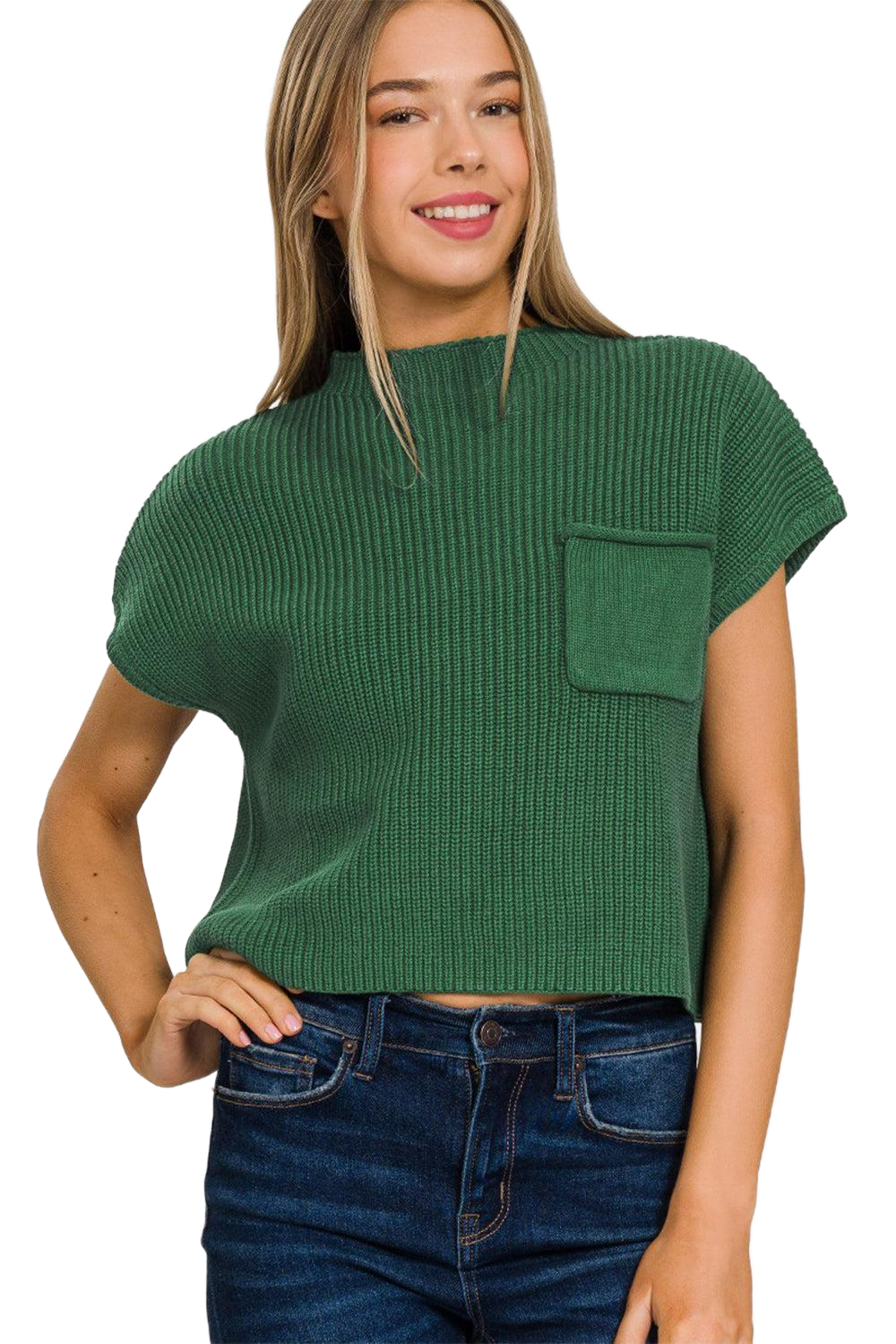 Mock Neck Short Sleeve Cropped Sweater