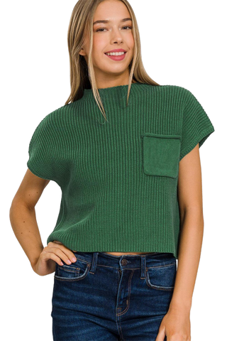 Mock Neck Short Sleeve Cropped Sweater