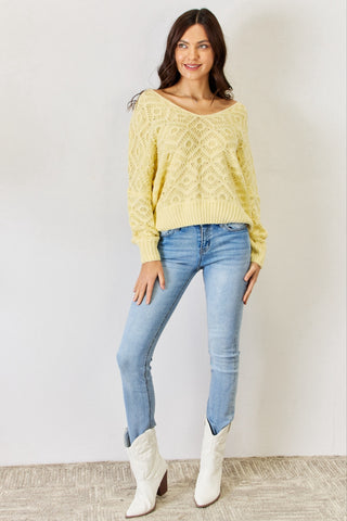 HAVE V-Neck Patterned Long Sleeve Sweater