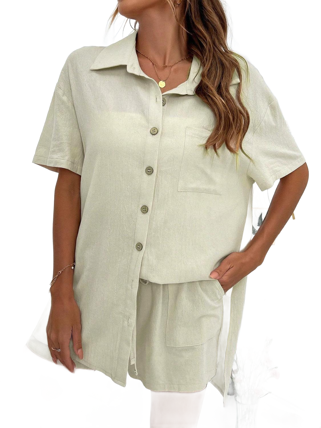 Button Up Half Sleeve Top and Shorts Set